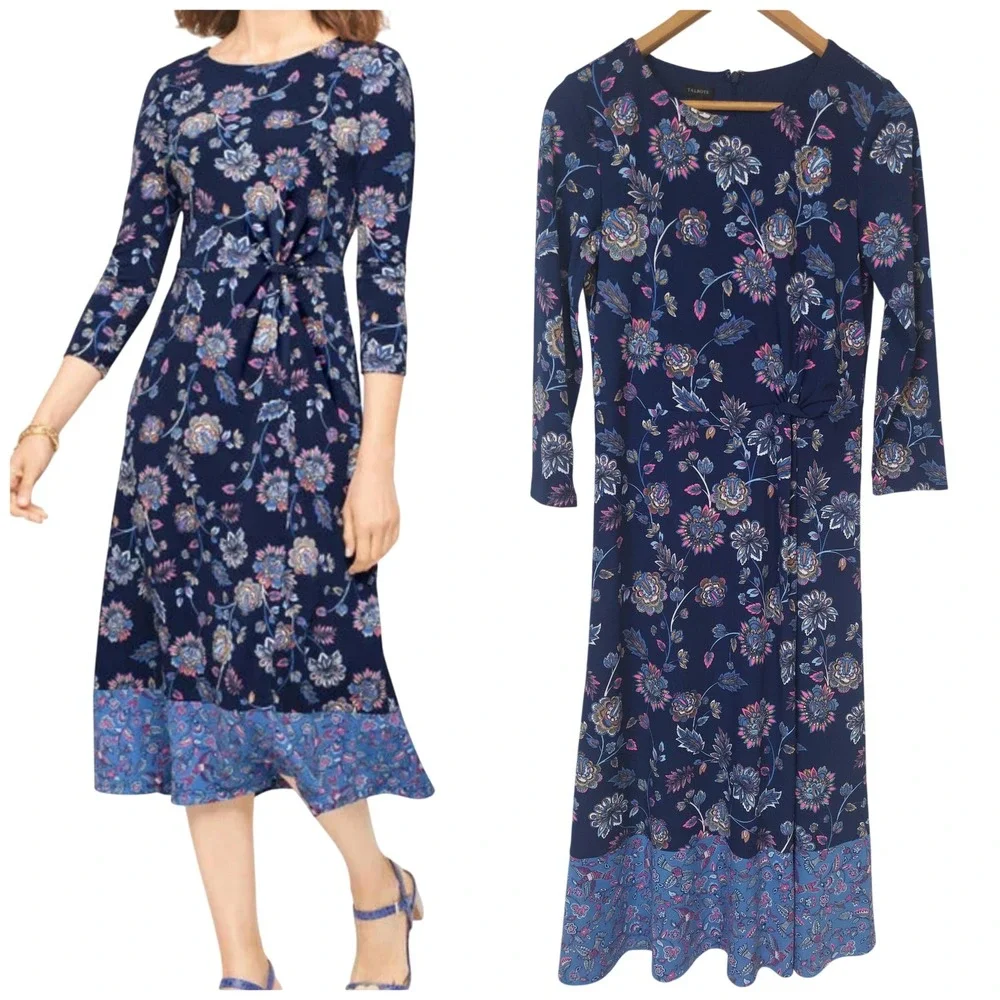Talbots Twist‎ Jersey Midi Dress Dashing Foulard Size 8